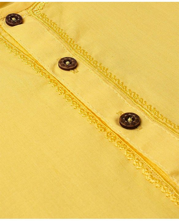 Babyhug 100% Cotton Woven Full Sleeves Solid Color Kurta Pyjama Set - Yellow