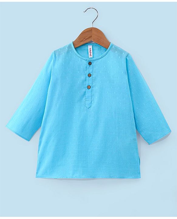 Babyhug 100% Cotton Woven Full Sleeves Dobby Kurta Pyjama Set - Sky Blue