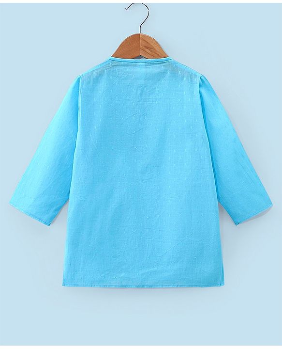 Babyhug 100% Cotton Woven Full Sleeves Dobby Kurta Pyjama Set - Sky Blue