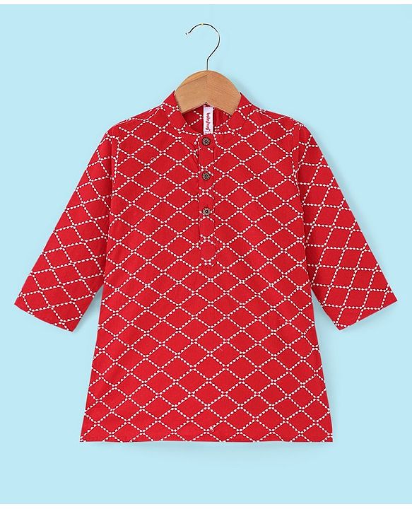 Babyhug Full Sleeves 100%  Cotton Printed Kurta Pyjama Set - Red