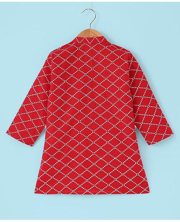 Babyhug Full Sleeves 100%  Cotton Printed Kurta Pyjama Set - Red