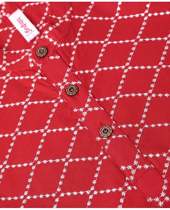 Babyhug Full Sleeves 100%  Cotton Printed Kurta Pyjama Set - Red