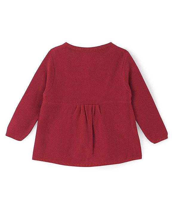 Babyhug Knit Full Sleeves Sweater With Floral Embroidery - Red