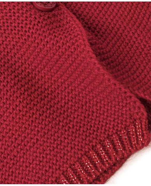 Babyhug Knit Full Sleeves Sweater With Floral Embroidery - Red