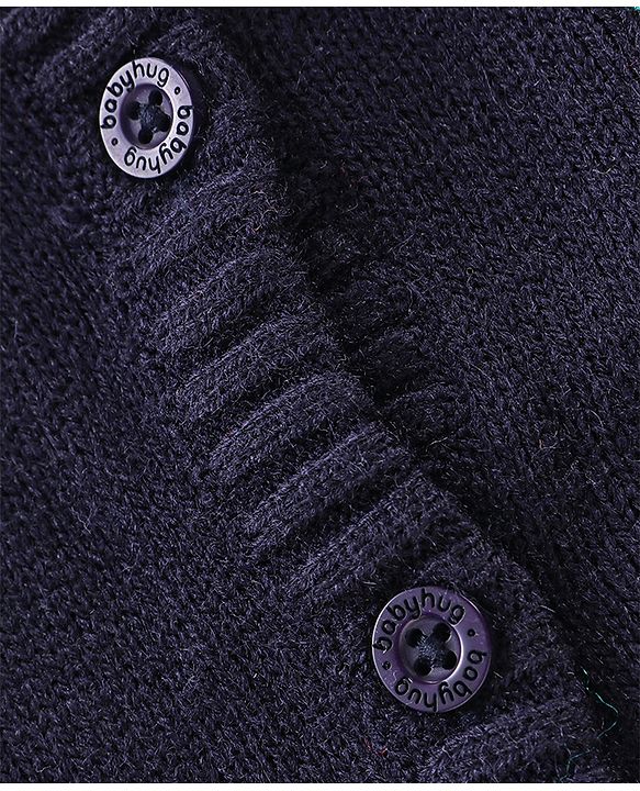 Babyhug Knit Full Sleeves Sweater With Floral Embroidery - Navy Blue