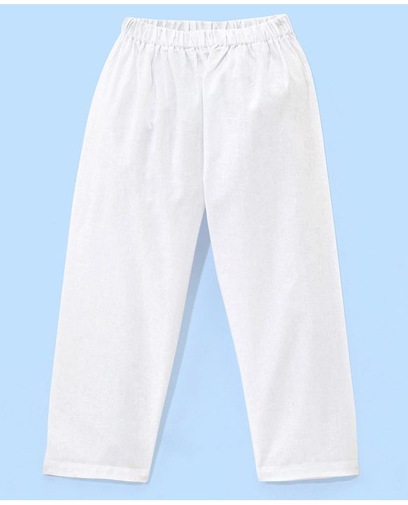 Babyhug 100% Cotton Woven Full Sleeves Kurta Pyjama Set Schiffli Embroidery - White