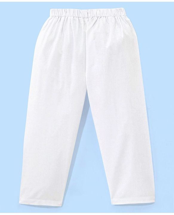 Babyhug 100% Cotton Woven Full Sleeves Kurta Pyjama Set Schiffli Embroidery - White