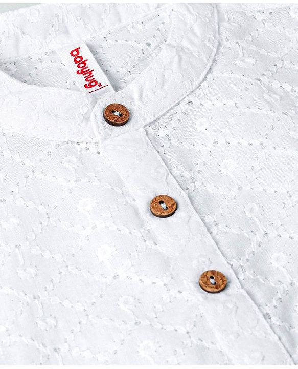 Babyhug 100% Cotton Woven Full Sleeves Kurta Pyjama Set Schiffli Embroidery - White