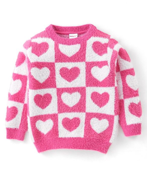 Babyhug Knit Full Sleeves Pullover Heart Design - Pink