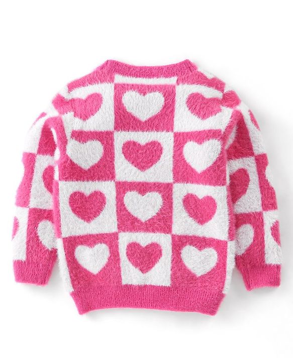 Babyhug Knit Full Sleeves Pullover Heart Design - Pink