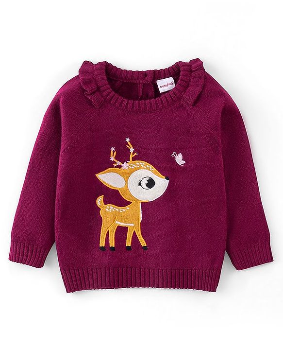 Babyhug Knit Full Sleeves Pullover Sweater - Fushia
