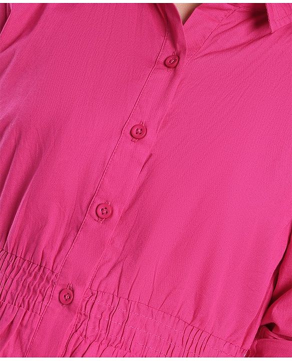 Pine Kids Cotton Full Sleeves Solid Color Embroidered Frock - Pink