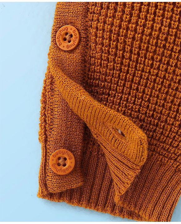 Babyhug Knitted Winter Wear Dungaree Style Romper Teddy Applique - Brown & White
