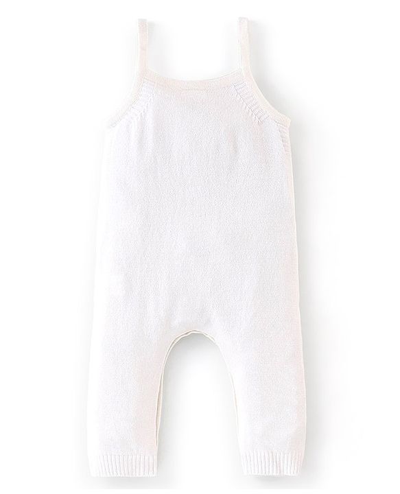 Babyhug Knitted Winter Wear Dungaree Style Romper Floral Embroidery - Blue & White