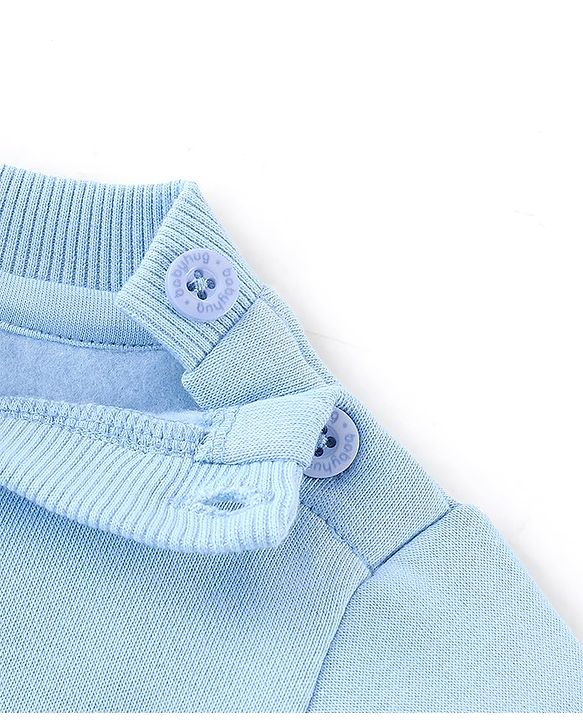 Babyhug Knitted Winter Wear Dungaree Style Romper Floral Embroidery - Blue & White
