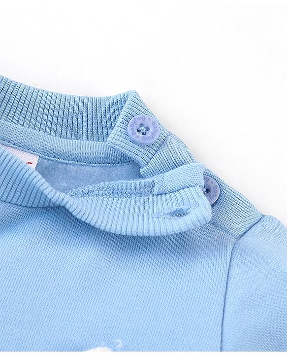 Babyhug Knitted Winter Wear Dungaree Style Romper Floral Embroidery - Blue & White