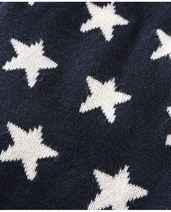 Babyhug Knit Full Sleeves Winter Wear Star Printed Romper - Navy Blue