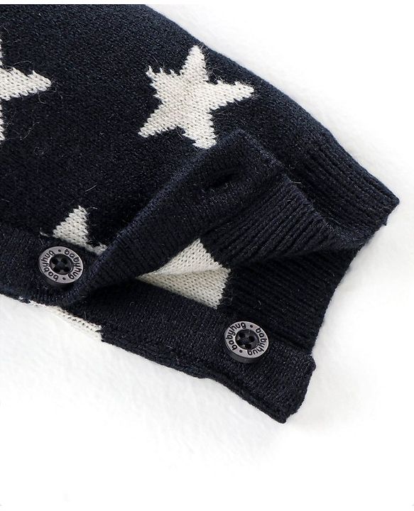 Babyhug Knit Full Sleeves Winter Wear Star Printed Romper - Navy Blue