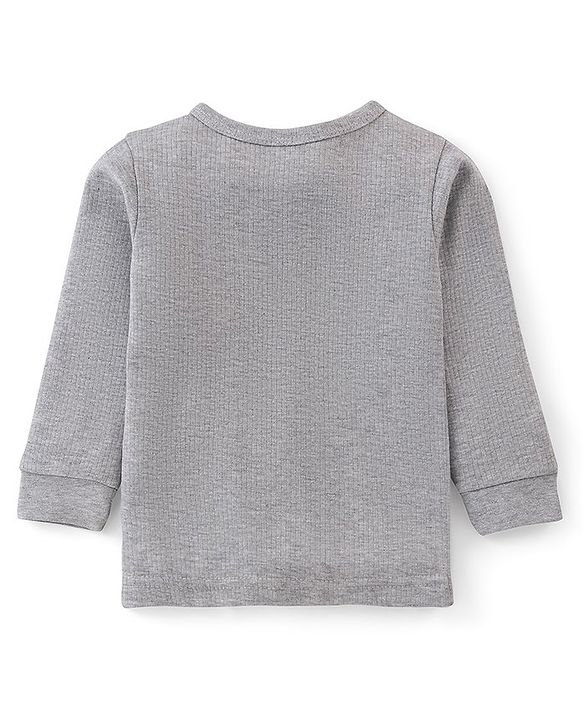 Babyhug Thermal Full Sleeves Solid Front Open Vest - Light Grey