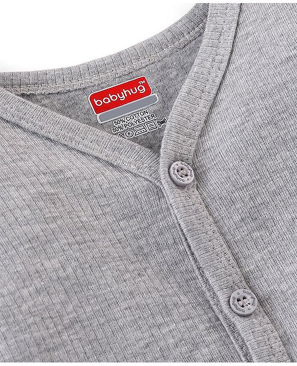 Babyhug Thermal Full Sleeves Solid Front Open Vest - Light Grey