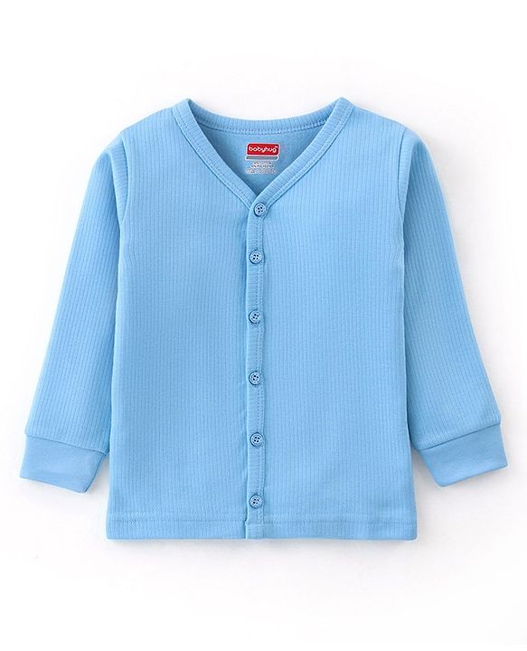 Babyhug Thermal Full Sleeves Solid Front Open Vest - Dark Blue