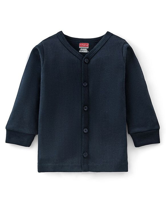 Babyhug Thermal Full Sleeves Solid Front Open Vest - Dark Navy