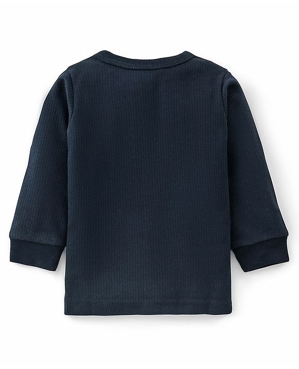 Babyhug Thermal Full Sleeves Solid Front Open Vest - Dark Navy