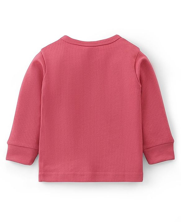 Babyhug Thermal Full Sleeves Solid Front Open Vest - Coral