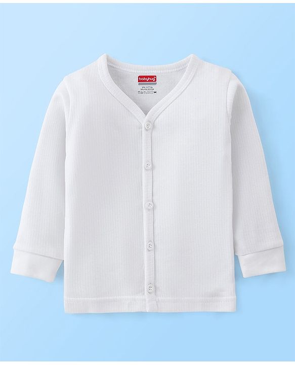 Babyhug Thermal Full Sleeves Solid Front Open Vest - Off White