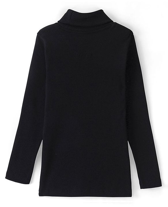 Pine Kids 100% Cotton Full Sleeves Turtle Neck Textured Skivi T-Shirt Solid Color - Black