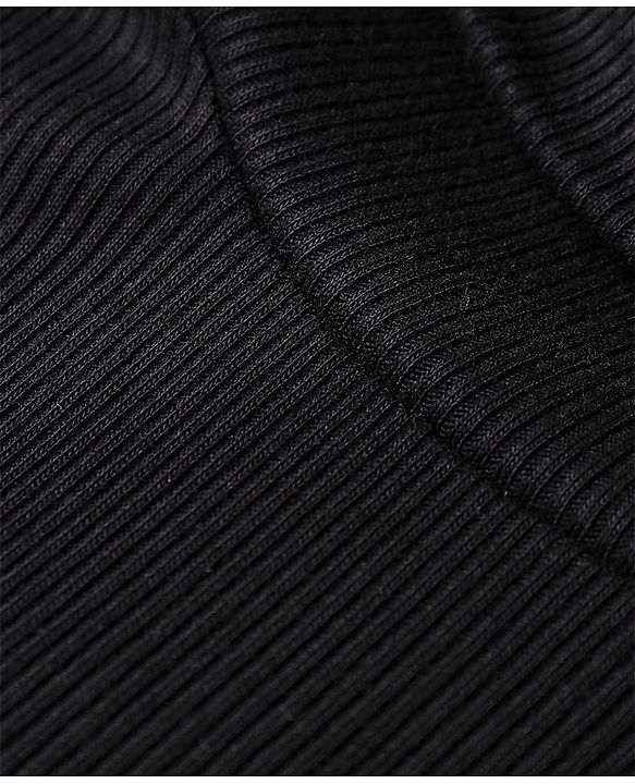 Pine Kids 100% Cotton Full Sleeves Turtle Neck Textured Skivi T-Shirt Solid Color - Black
