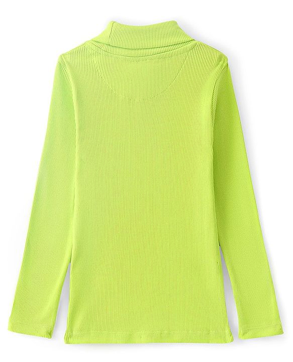 Pine Kids 100% Cotton Full Sleeves Turtle Neck Textured Skivi Solid T-Shirt- Green