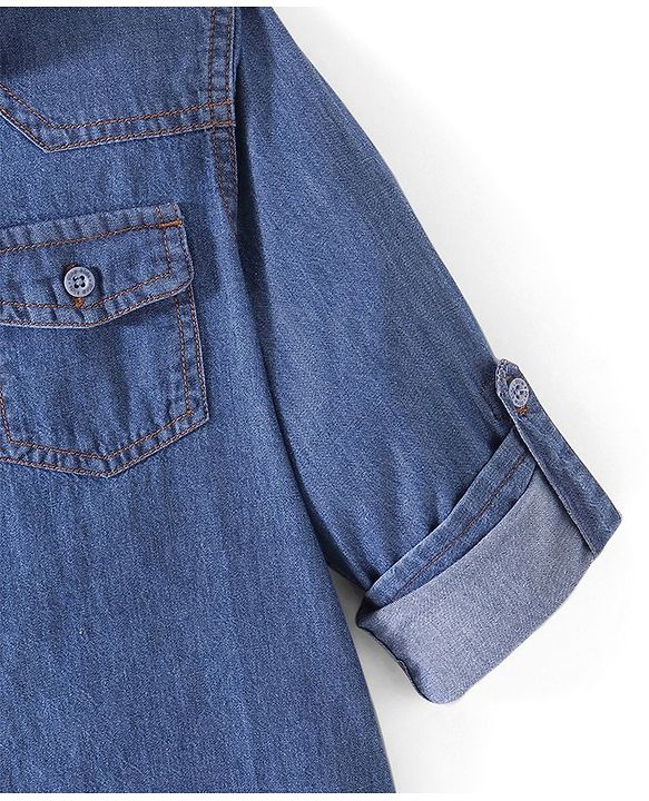 Pine Kids 100% Cotton Full Sleeves Denim Washed Shirt - Blue