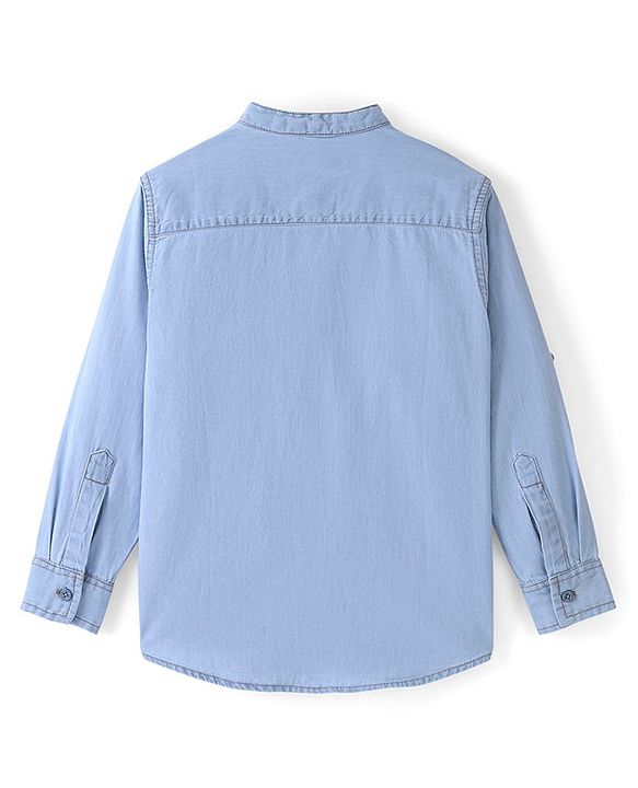 Pine Kids 100% Cotton Full Sleeves Denim Shirts - MId Blue