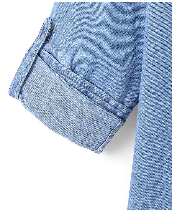 Pine Kids 100% Cotton Full Sleeves Denim Kurta Shirt - Blue