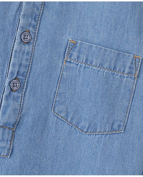 Pine Kids 100% Cotton Full Sleeves Denim Kurta Shirt - Blue