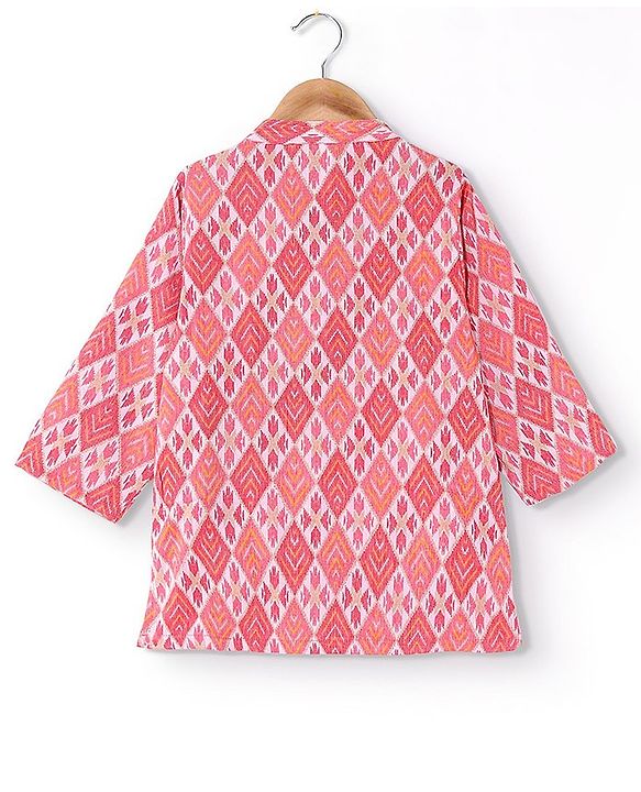 Babyhug 100% Cotton Full Sleeves Printed Kurta & Dhoti Set With Embroidery- Coral