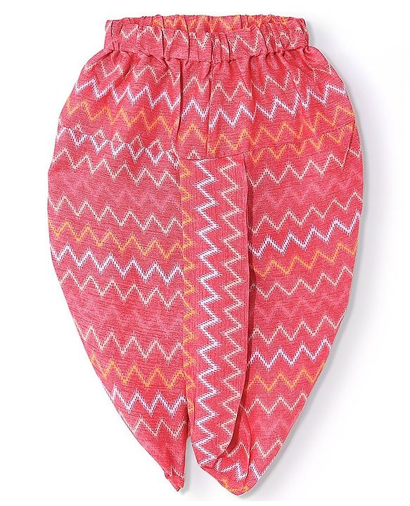 Babyhug 100% Cotton Full Sleeves Printed Kurta & Dhoti Set With Embroidery- Coral