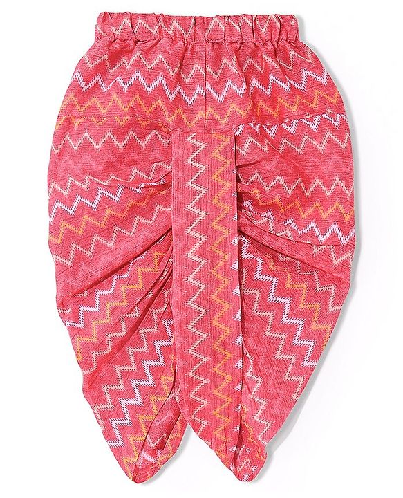 Babyhug 100% Cotton Full Sleeves Printed Kurta & Dhoti Set With Embroidery- Coral