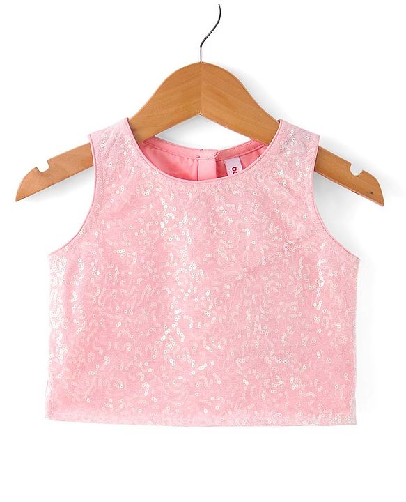 Babyhug Sleeveless Sequined Embroidered Choli Lehenga and Dupatta Set - Pink & White