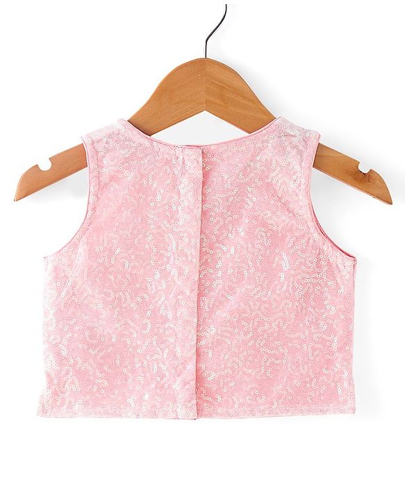 Babyhug Sleeveless Sequined Embroidered Choli Lehenga and Dupatta Set - Pink & White