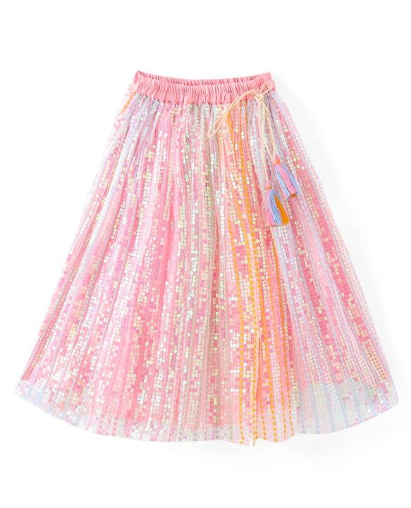 Babyhug Sleeveless Sequined Embroidered Choli Lehenga and Dupatta Set - Pink & White