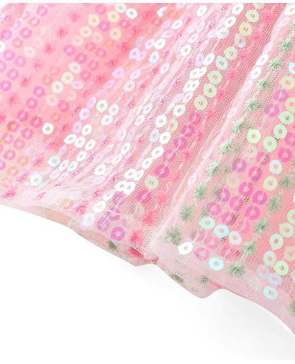 Babyhug Sleeveless Sequined Embroidered Choli Lehenga and Dupatta Set - Pink & White
