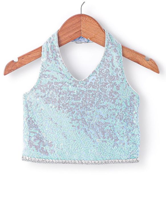 Babyhug Sleeveless Choli With Lehenga And Dupatta Set Sequenced Embroidered - Aqua Green