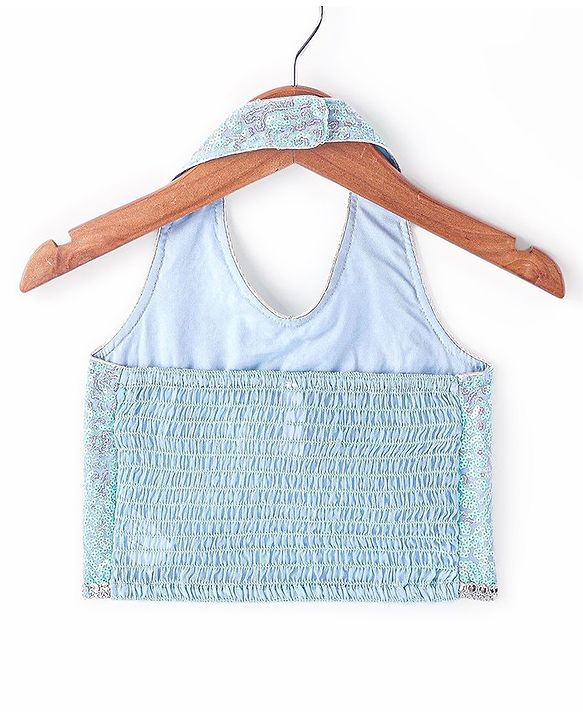 Babyhug Sleeveless Choli With Lehenga And Dupatta Set Sequenced Embroidered - Aqua Green