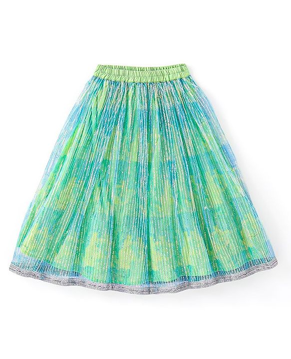 Babyhug Sleeveless Choli With Lehenga And Dupatta Set Sequenced Embroidered - Aqua Green