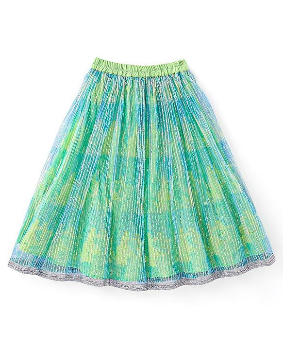 Babyhug Sleeveless Choli With Lehenga And Dupatta Set Sequenced Embroidered - Aqua Green