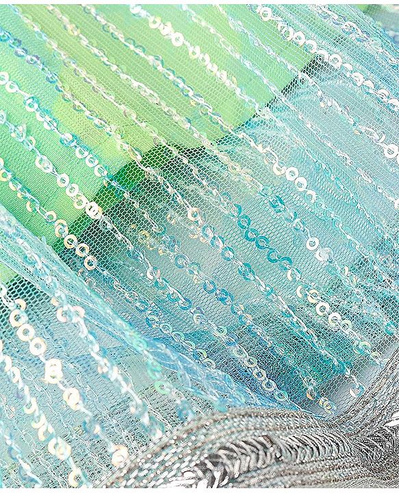 Babyhug Sleeveless Choli With Lehenga And Dupatta Set Sequenced Embroidered - Aqua Green