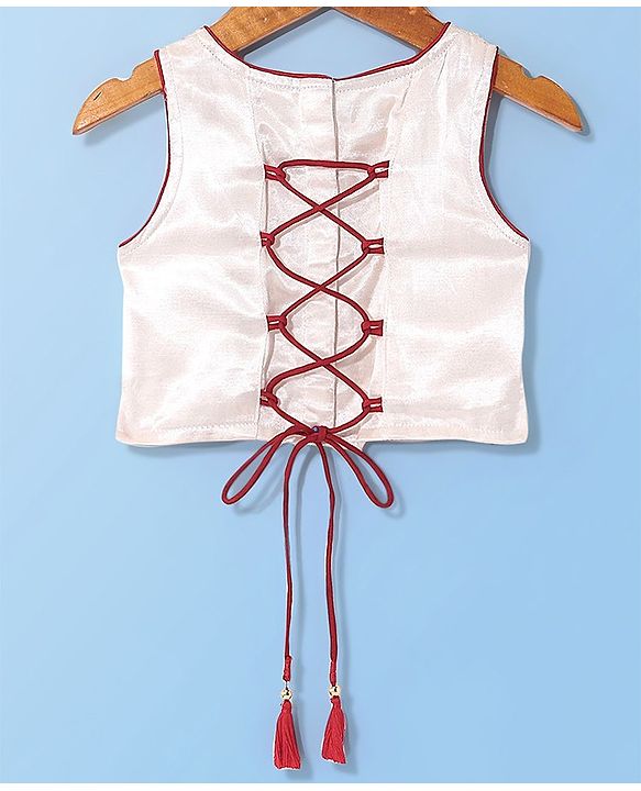 Babyhug Sleeveless Sequenced Choli With Brocade Printed Lehenga And Dupatta- Red & Off White