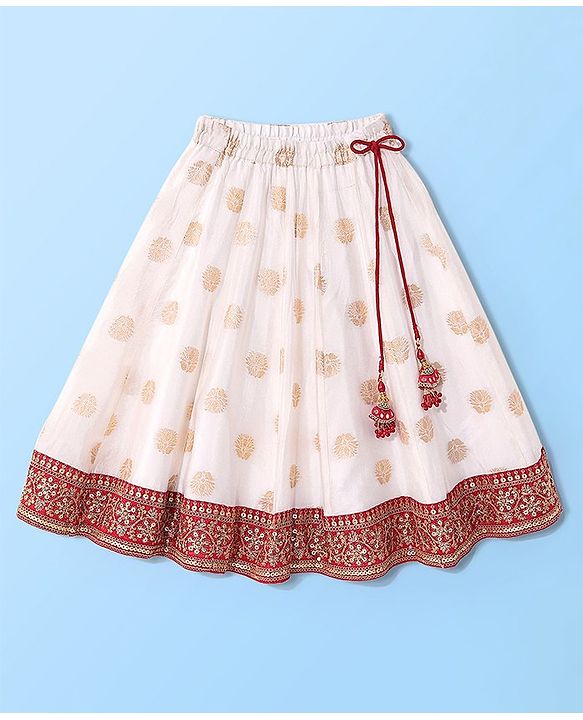 Babyhug Sleeveless Sequenced Choli With Brocade Printed Lehenga And Dupatta- Red & Off White